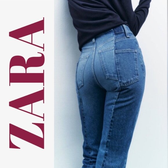 NWT ZARA CONTRAST 2-TONE CROPPED STRAIGHT LEG MID RISE, SIZE 12 - Picture 16 of 16
